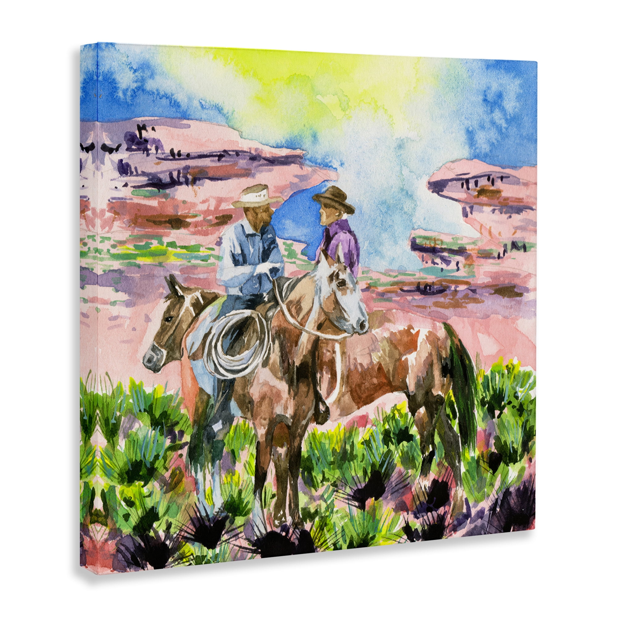 Stupell Industries Cowboy Duo in Canyon Animals Painting Wrapped Canvas Art Print Wall Art, 30 x 30