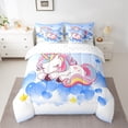 thumbnail image 2 of jejeloiu Cartoon Animal Unicorn Bedding Comforter Set 7 Pieces,Loves Stars Pattern Full Bedding Set,Pink White Blue Fitted Sheet Flat Sheet For Child,Lightweight Room Decor, 2 of 8