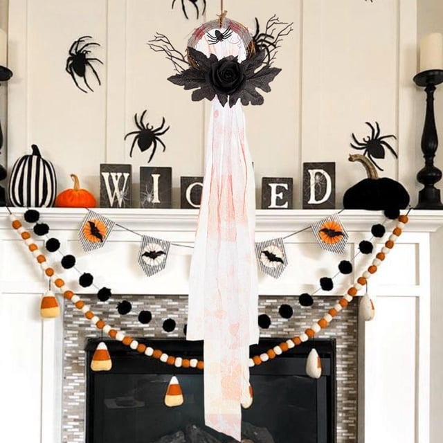Colgador de Puerta de Halloween, Letrero de Halloween para Interiores Y Exteriores, Decoración Colgante de Pared para Jardín, Sala de Estar, Fiesta, P 88x32cm con arañas