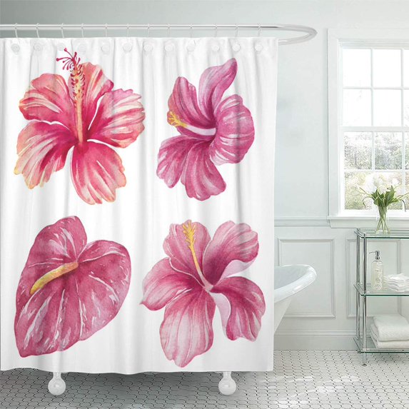 KSADK Pink Abstract Watercolor Tropical Flowers Red Aloha Beach Beautiful Blossom Botany Shower Curtain Bath Curtain 60x72 inch