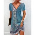 thumbnail image 2 of Robes d'Été pour Femmes à Fleurs, Col en V, Manches Courtes, Imprimé Tribal, Robe Décontractée, Robes Ethniques Imprimées (Bleu m) J01, 2 of 2
