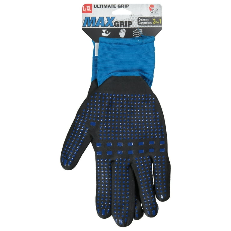 Midwest Gloves Gear Men's Max Grip Nitrile Dot Gloves, Blue