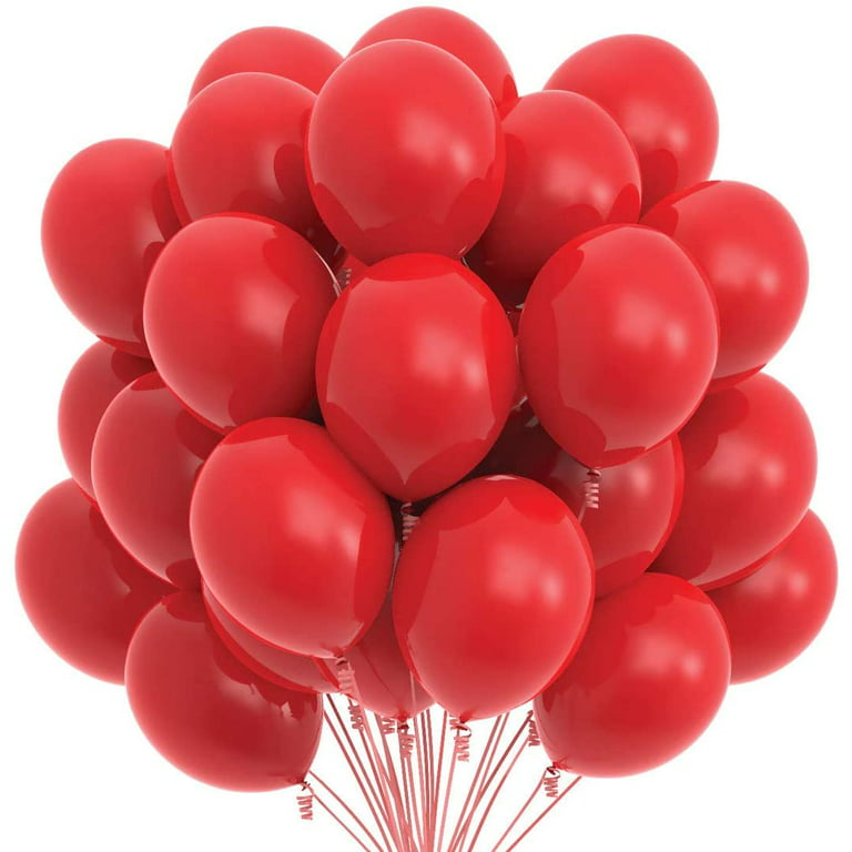 Prextex 75 Red Party Balloons 12 inch Red Balloons with Matching Color Ribbon for Red Theme Party Decoration, Weddings, Baby Shower, Birthday
