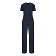 thumbnail image 6 of Bovxnpu Summer Casual Outfits For Women, 2 Piece Lounge Sets, Solid Color Round Neck Short Sleeved Top With Bandage Elastic Waistband Long Pants Casual Sports Suit XL, 6 of 7