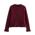 thumbnail image 1 of ManxiVoo Veste en Tricot à Garniture Superposée pour Femme, Bordure Décorative, Cardigan Décontracté, Manteau Confortable, Haut, Taille M, Bourgogne, 1 of 2