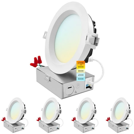 

Luxrite 5 Inch LED Recessed Ceiling Light J-Box 18W 5 Color Selectable 1600LM Dimmable Wet Rated IC Rated ETL 4 Pack