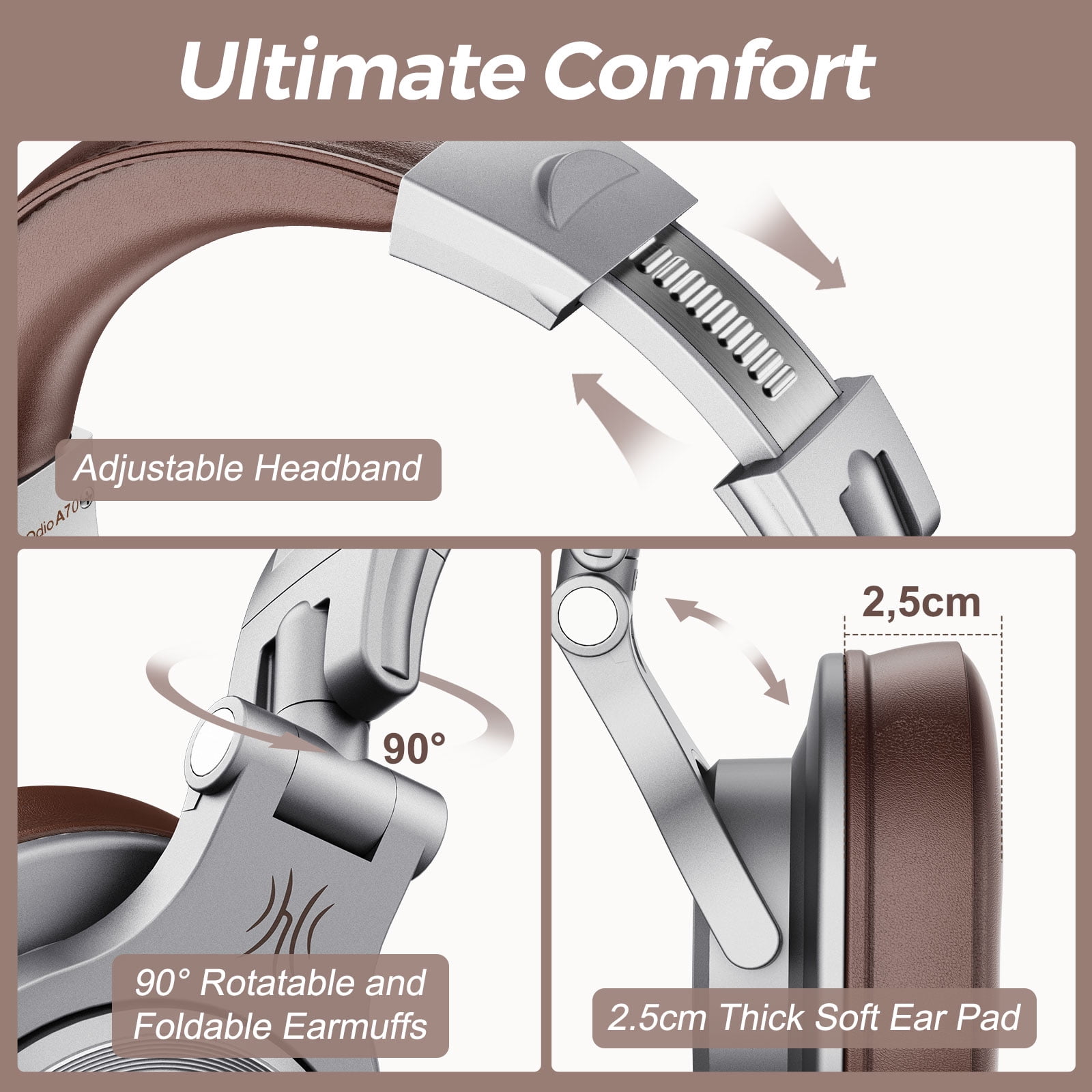 OneOdio Wireless Over Ear Headphones with Mic Bluetooth & Wired Mode for PC Cell Phones Laptop, 72 Hours Playtime-A70 Gray
