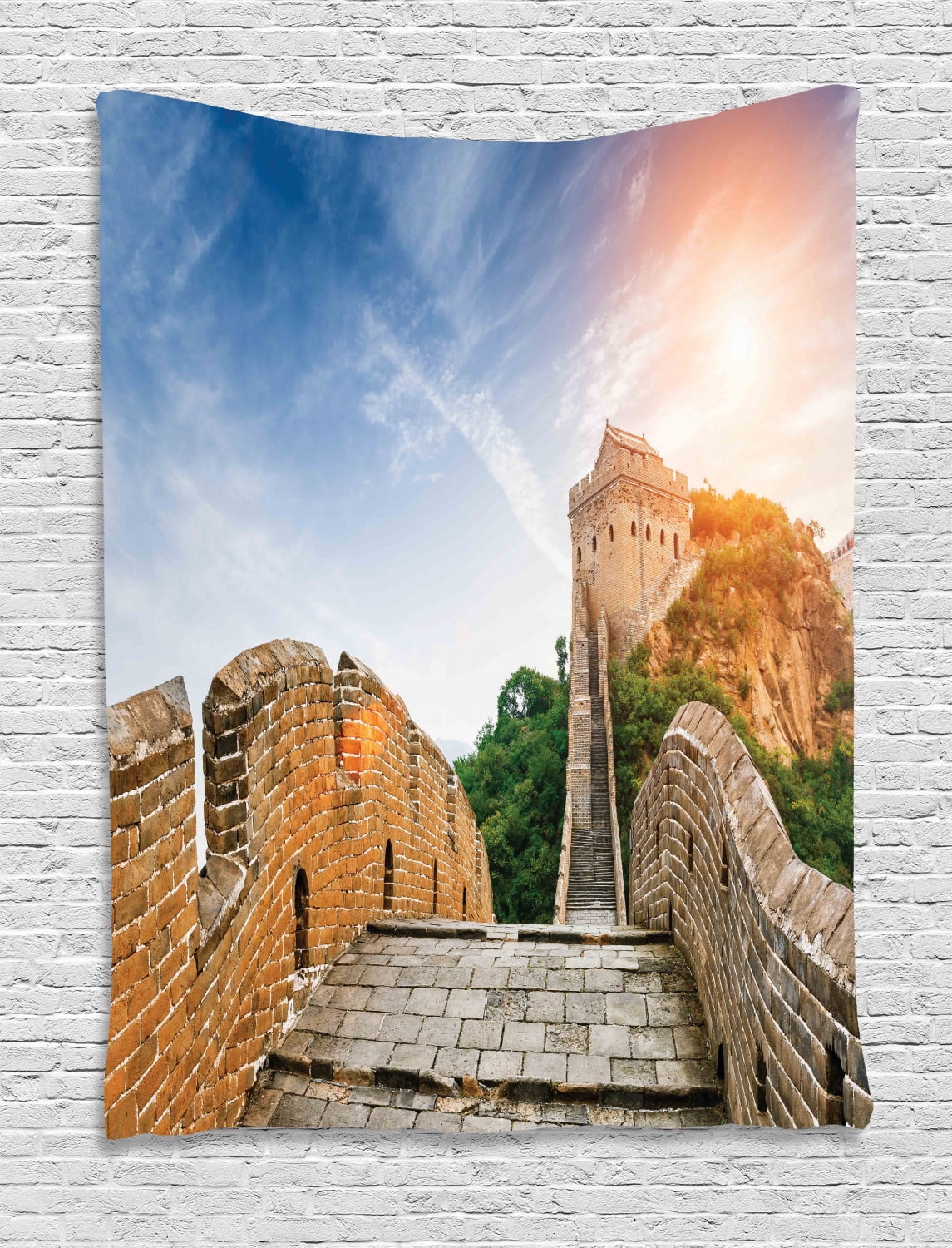 Great Wall of China Tapestry, Legendary Dynasty Monument on Cliffs Historical Countryside Art 