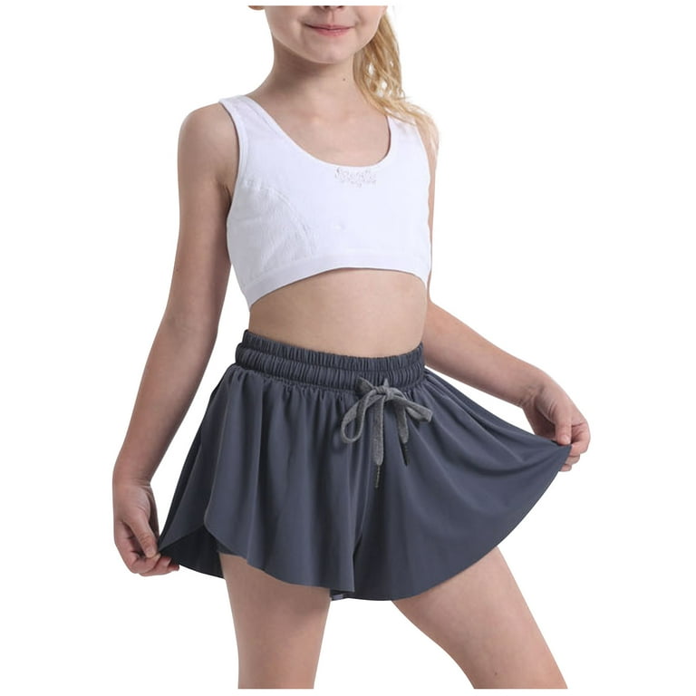 Miluxas Clearance Girls Flowy Shorts with Spandex Liner 2-in-1 Youth  Butterfly Skirts for Fitness, Running, Sports Black 9-10 Years 