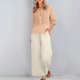 thumbnail image 2 of Linen Sets for Women 2 Piece Summer 2026 3/4 Sleeve Embroidered Boho Tops Wide Leg Pants Beach Vacation Outfits Lounge Wear,Beige L, 2 of 7