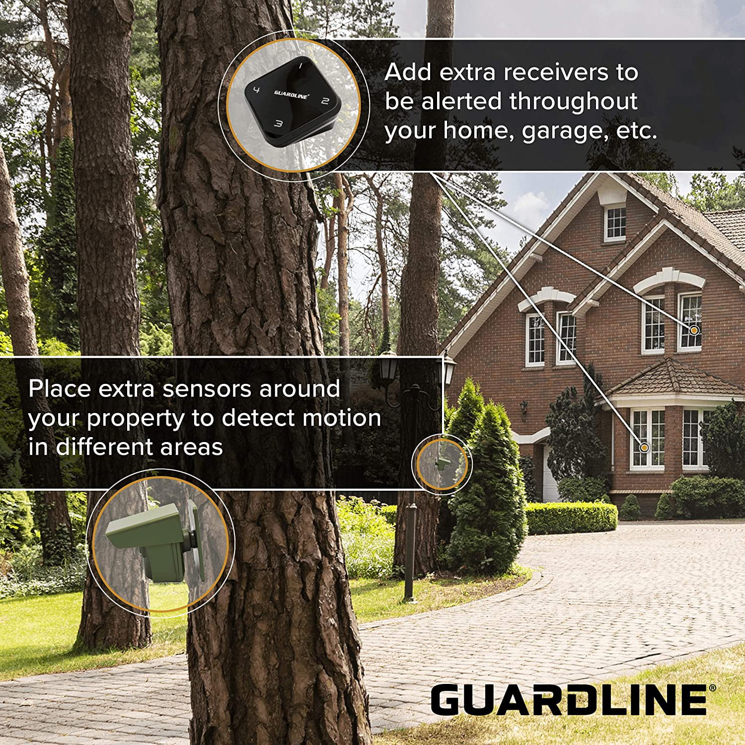 2 Motion Detector Alarm Sensors & 1 Receiver Guardline Wireless Driveway Alarm