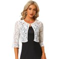 thumbnail image 1 of Cárdigan Corto Para Mujer, Manga Acampanada, Blusa Con Hombros Descubiertos De Encaje Floral Transparente Blanco M, 1 of 5