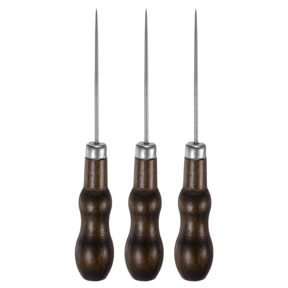 Juego de 3 agujas de coser de mano de doble calabaza para perforar cuero con mango de madera