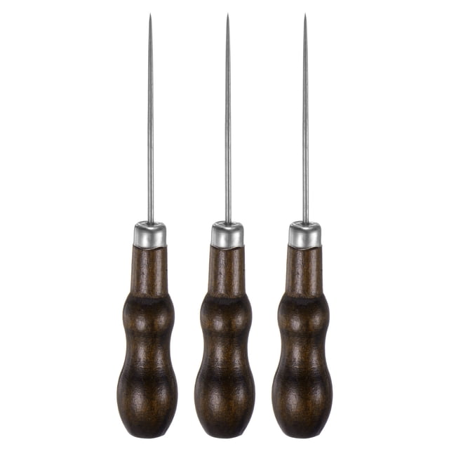 Juego de 3 agujas de coser de mano de doble calabaza para perforar cuero con mango de madera