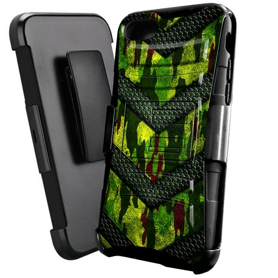 DALUX Hybrid Kickstand Holster Phone Case Compatible with Iphone SE (2020) / Iphone 8 / 7 / 6 - Green Camo Badge