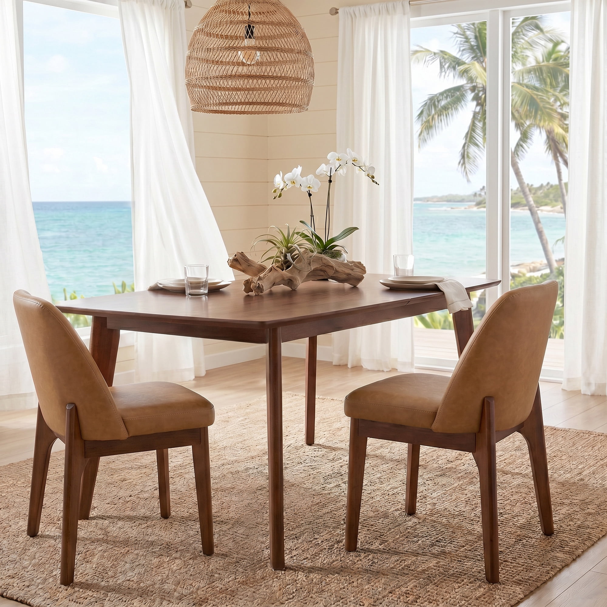 19.7" W Faux Leather Dining Chairs Set of 4, Modern Upholstered Kitchen Chairs with Solid Wood Legs, Easy Clean, Brown