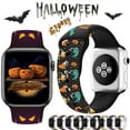 thumbnail image 1 of Correas deportivas de Halloween compatibles con Apple Watch para mujeres y hombres con estampado de calabaza y flores negras., 1 of 4