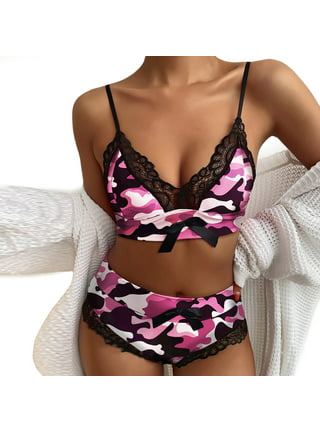 Lolmot Lingerie for Women Sexy Baby Camo Lingerie Matching Bra and