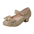 thumbnail image 3 of Quealent Girls Dress Shoes Mary Jane Wedding Party Shoes Glitter Bridesmaids Princess Heels Gold for Size 2.5, 3 of 9
