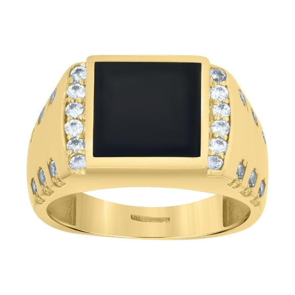 10kt Real Yellow Gold Mens Cubic-Zirconia Black Enamel Square Head Fashion Ring
