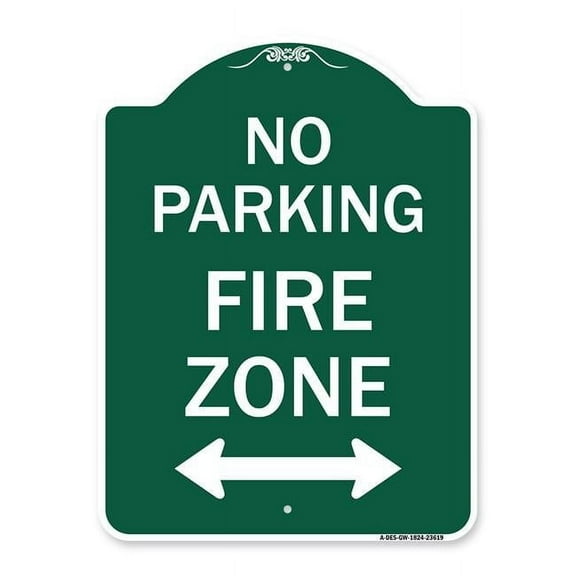 SignMission A-DES-GW-1824-23619 18 x 24 in. Designer Series Sign - No Parking Fire Zone with Bidirectional Arrow, Green & White