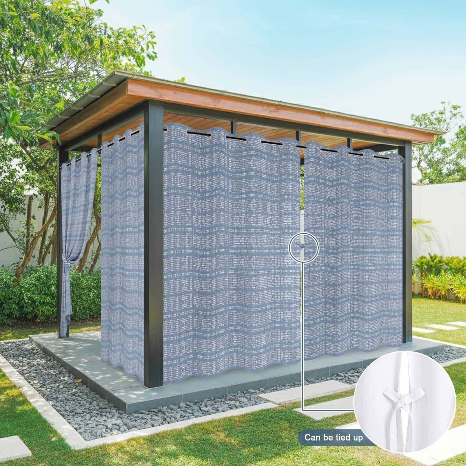 Blue White Pixels Outdoor Curtains for Patio, Modern Contemporary Abstract Boho Sunshade Privacy Drapes Grommet Waterproof Outside Curtains for Porch/Cabana/Balcony 54"x 95", 1 Panel