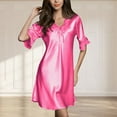 thumbnail image 3 of Bigersell Club & Night Out Dresses Summer Female V-Neck Short Sleeve Above Knee Sleep Dress Style D-101 Formal Dresses Ladies Short Plus Size Summer Dresses , Hot Pink XXL, 3 of 5