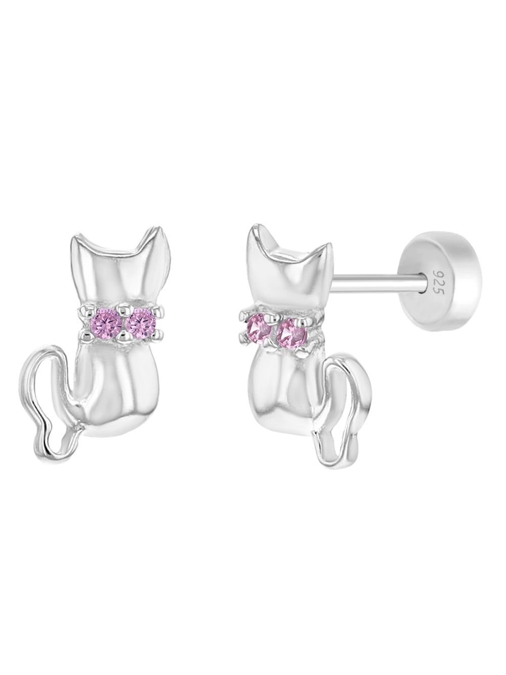 925 Sterling Silver Cat Stud Earrings 