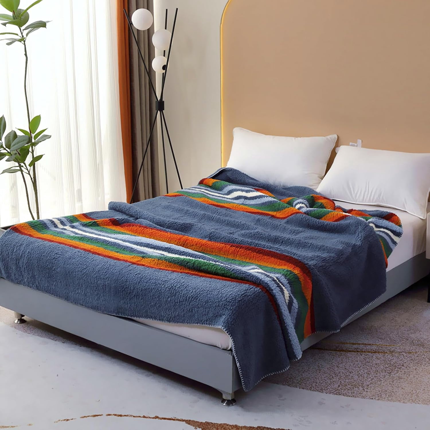 Levinis Boho Sherpa Fleece Blanket 90'' × 112'', Ultra Soft Aztec King Blanket for All Season, Cozy, Plush, Bohemian Throw Blanket for Bed/Couch/Sofa/Office/Camping