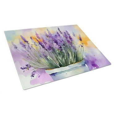 15 x 12 in. Unisex Lavender in Watercolor Glass Cutting Board - Large