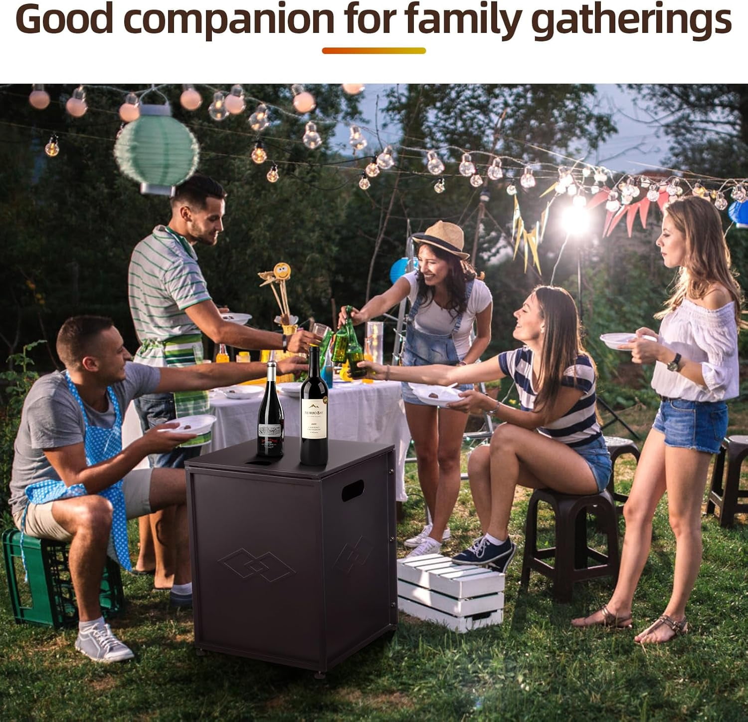 Lumiparty 16 in Propane Metal Tank Cover Table for Gas Fire Pits, Hides Any Standard 20 LB Propane Tanks, Hideaway Table with Side Handles, Brown