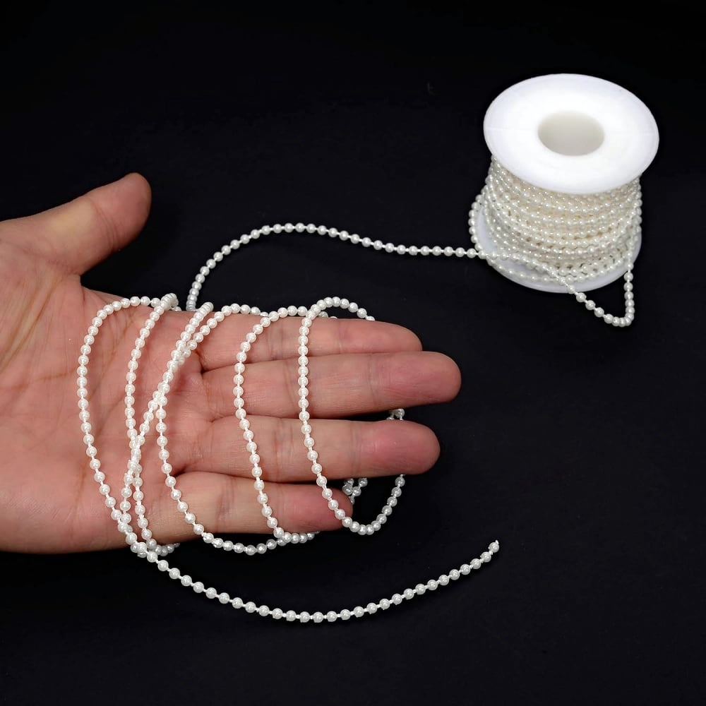Gogcaro 4mm Millet Beads Crafts Faux Pearl Beads Garland Pearl Bead Roll Strand of Pearls to Decorate Floral Centerpieces Wedding Party Favor Christmas Tree(197 Feet)