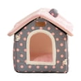 thumbnail image 2 of Cama para gatos semicerrada, nido para perros y gatos, lavable, repetición, camas para perros relajantes y acogedoras, casa para gatos para cachorros, Puntos rosados, 2 of 10