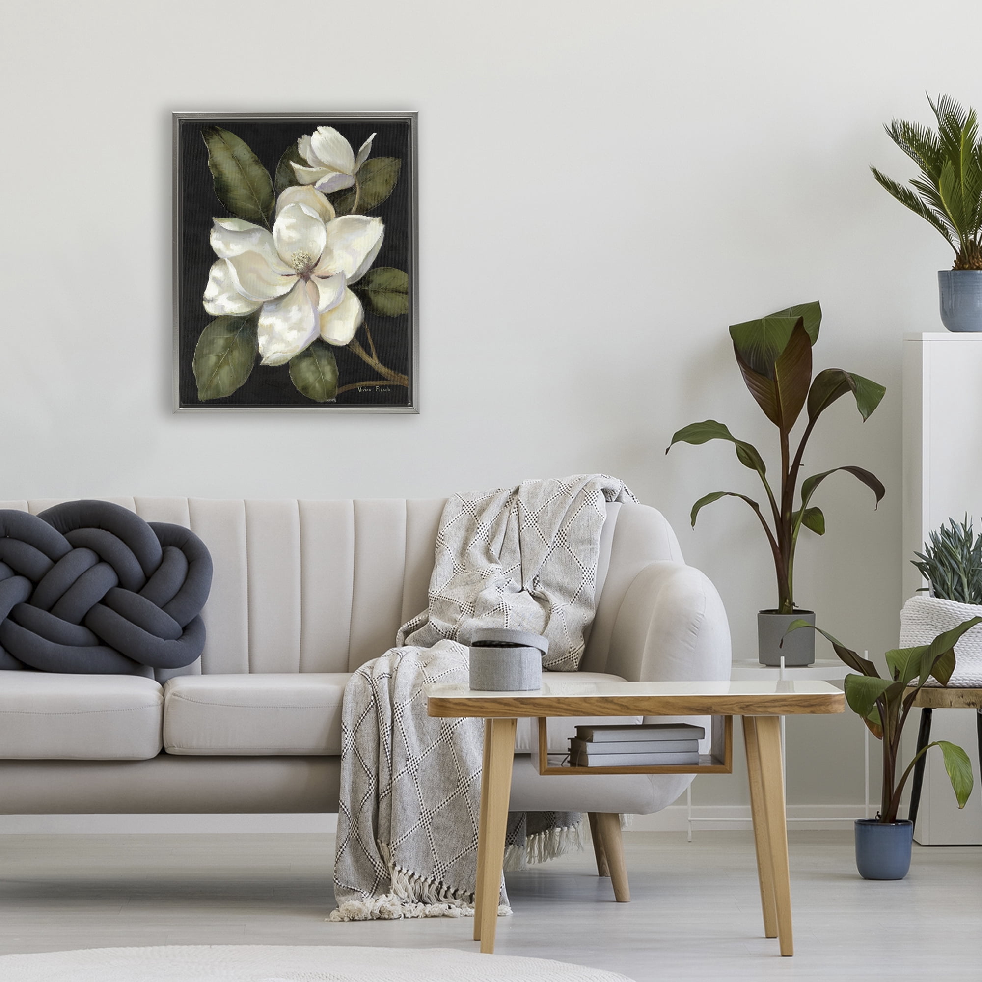 Stupell Industries Blooming Magnolia Buds Gray Framed Floater Canvas Wall Art, design by Nan