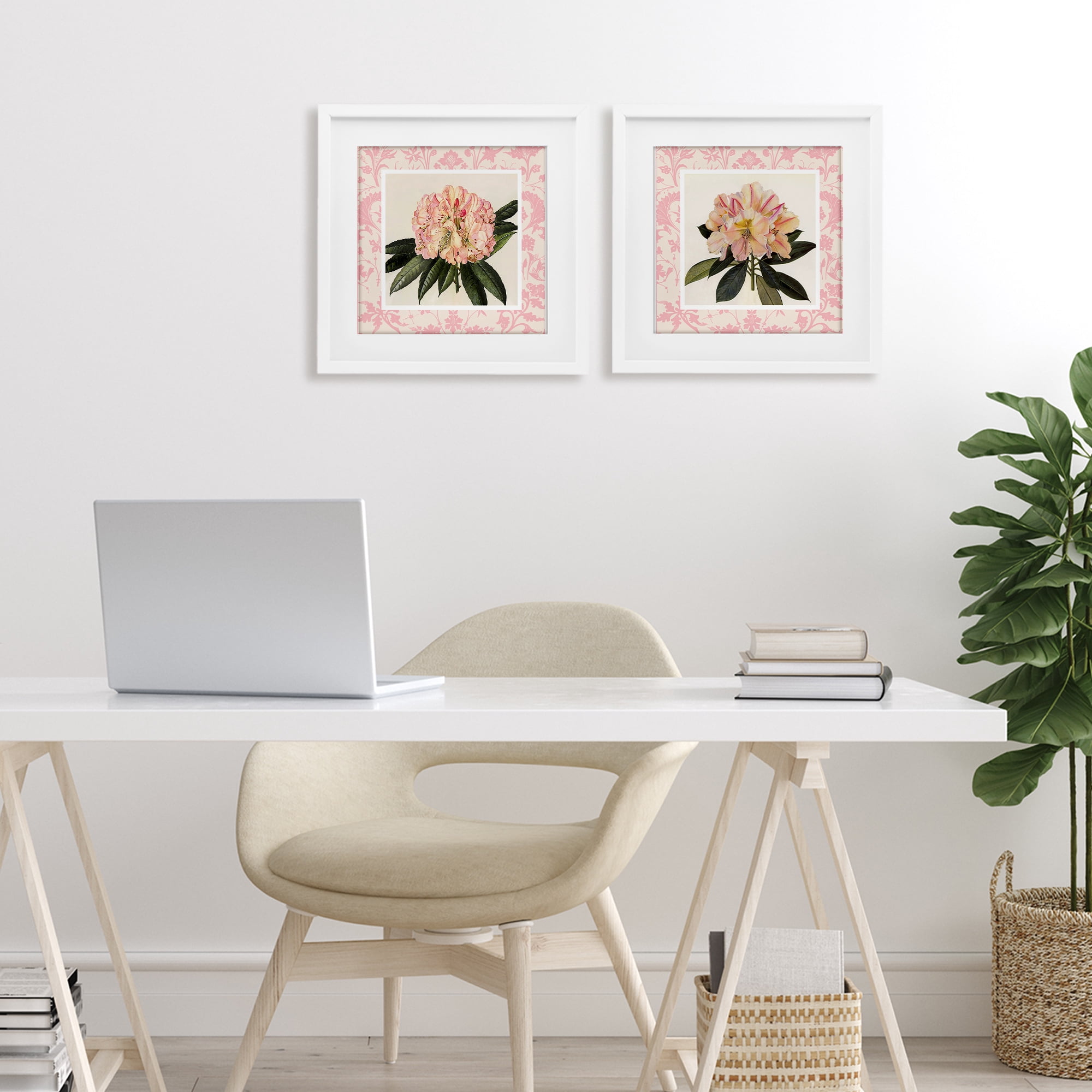 Stupell Industries Pink Vintage Pattern Botanicals 2 Piece White Framed Print Under Glass Set, design by Livi Finn