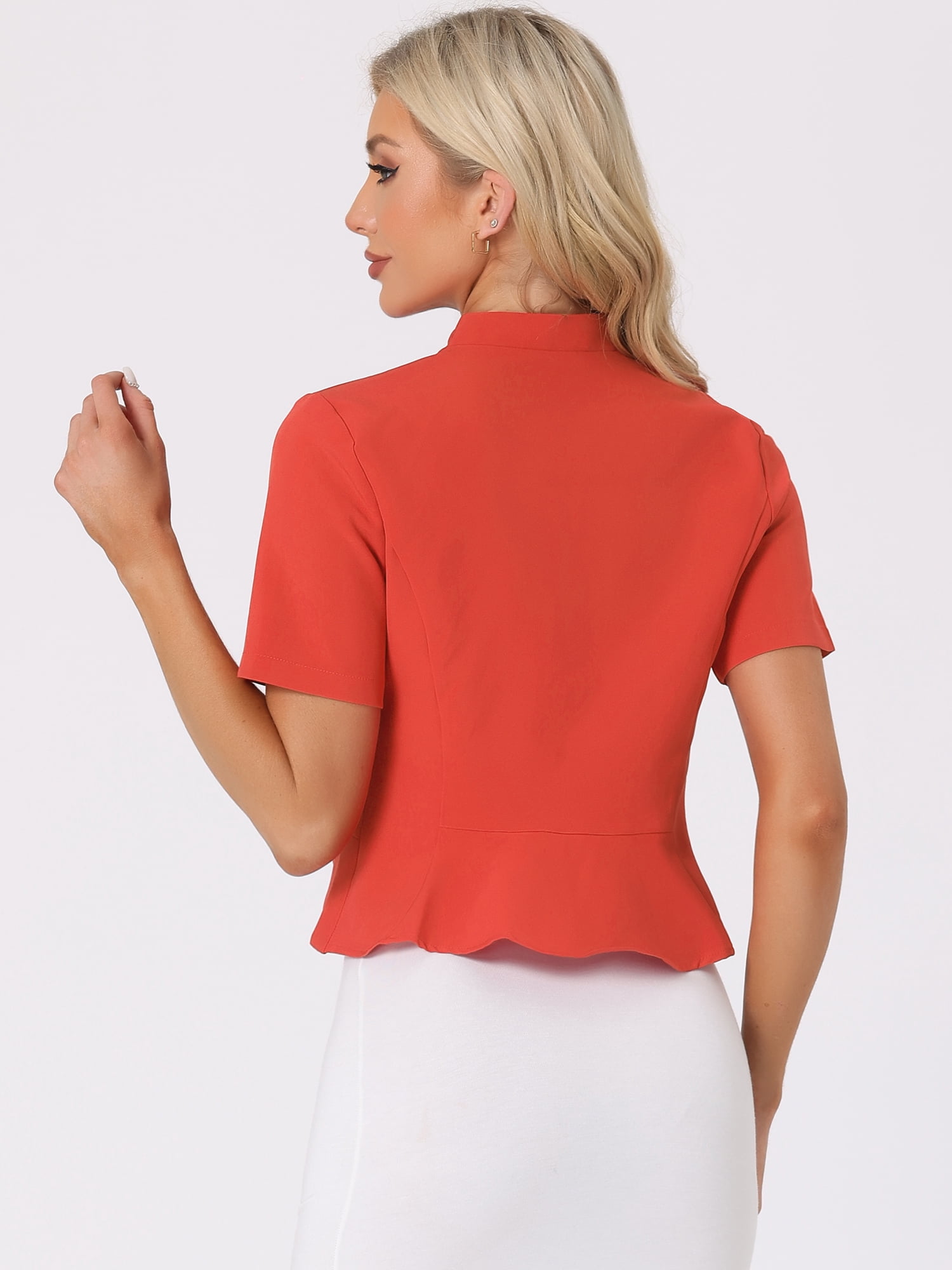 DARING DIVA Women's Business Blazer 3/4 Sleeve Collarless Cardigan S Red