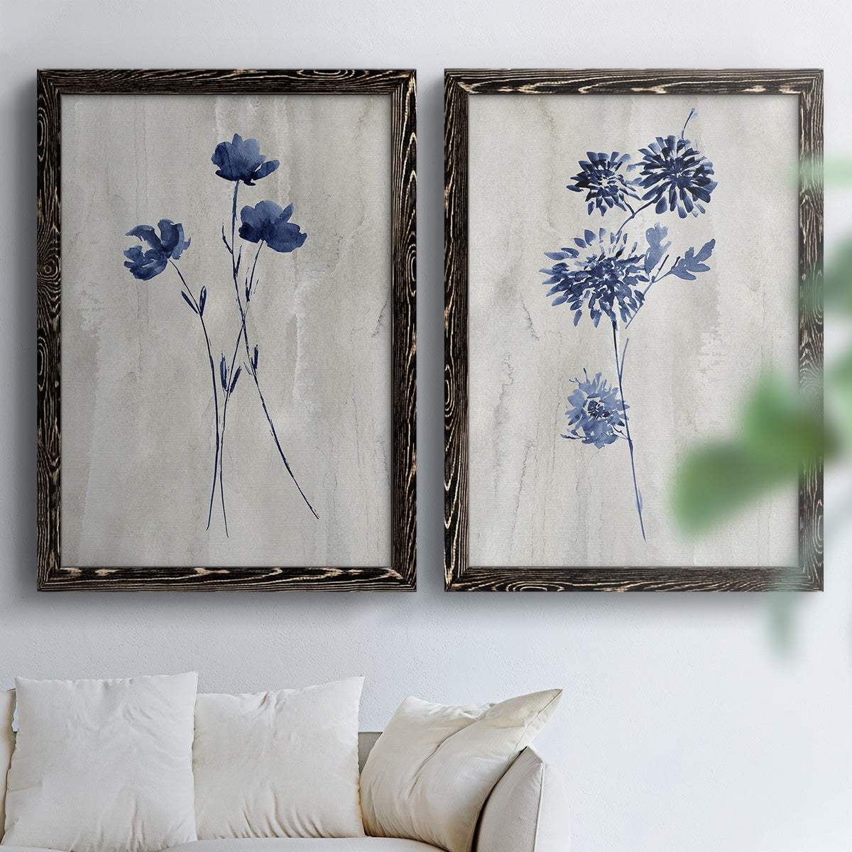 Indigo Botanical III - Premium Framed Canvas 2 Piece Set - Ready to Hang