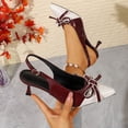 thumbnail image 2 of Women's Slingback Pumps Bow Pointed Toe Pumps with Elasticated Strap Pumps Mid Heels Evening Comfortable Dress Shoes Open Back Sandals, 2 of 9