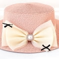 thumbnail image 5 of 56-58cm hat circumference female bow flat top straw hat summer flat edge sunscreen sun hat outdoor outing seaside beach hat - pink, 5 of 5