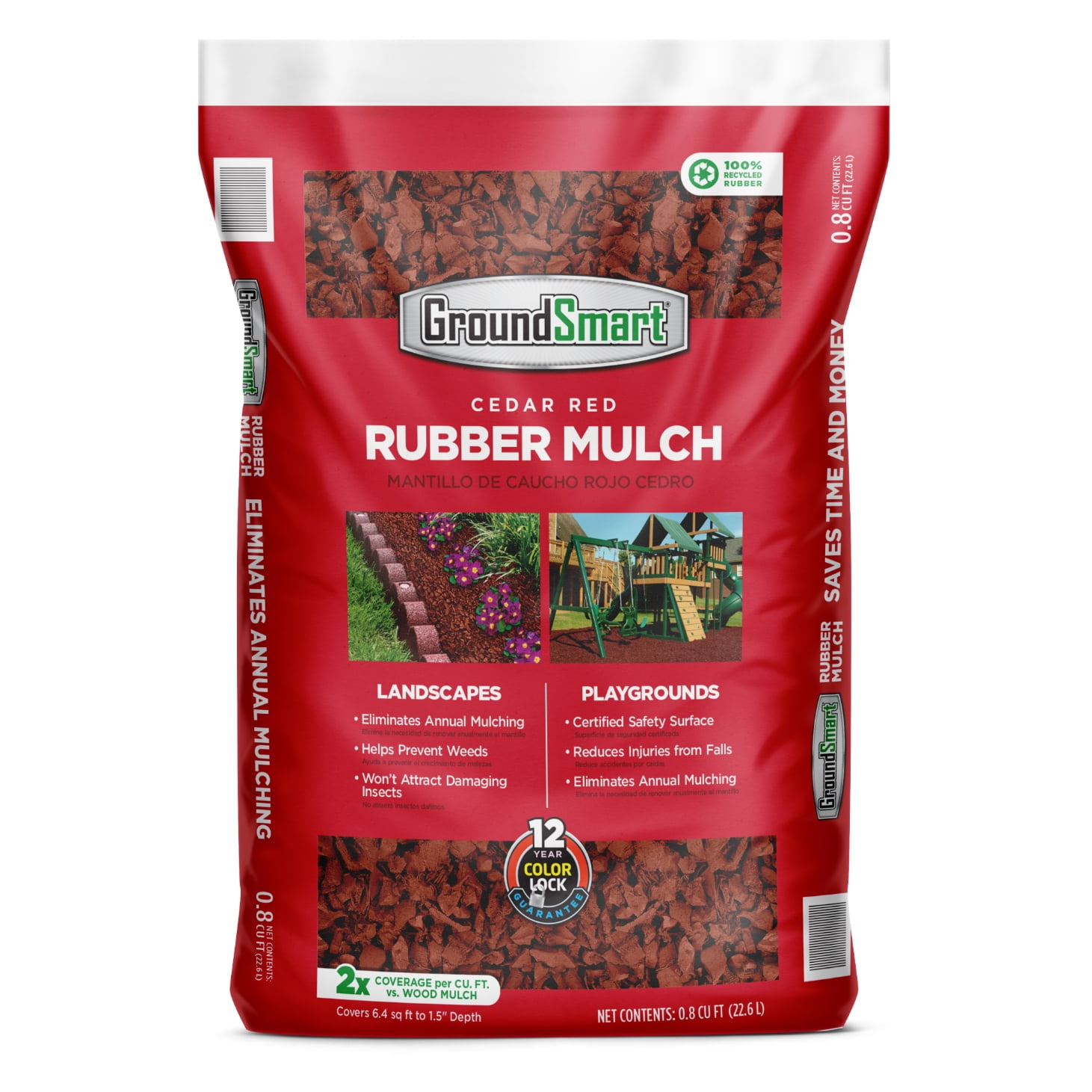 GroundSmart Rubber Mulch, Cedar Red, 0.8 cu ft
