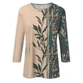 thumbnail image 4 of Women's 3/4 Sleeve Tshirts Dressy Casual Round Neck Blouse Tops Spring Summer Trendy Floral Print Loose Tunic Tops Army Green S, 4 of 5