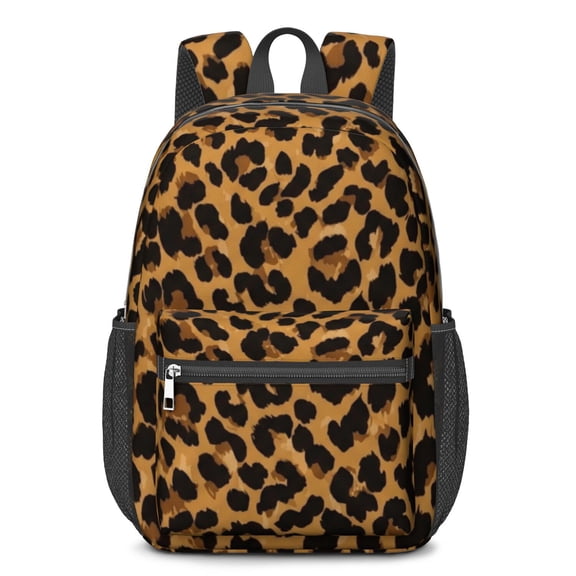 Black and Brown Leopard Print 17" School Backpacks for Teens,Waterproof Oxford Fabric,S-Shape Padded Straps for School,Travel,Hiking,Camping