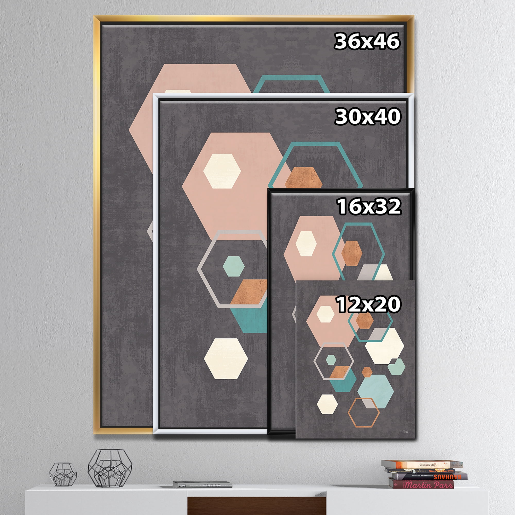 Designart ' Geometric hexagons Pattern IV ' Transitional Framed Canvas