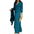 thumbnail image 3 of Women'S Fall Winter Mermaid Cocktail Dresses Long Sleeve V Neck Bodycon Maxi Ruched Waist Dress Peacock Blue S, 3 of 9