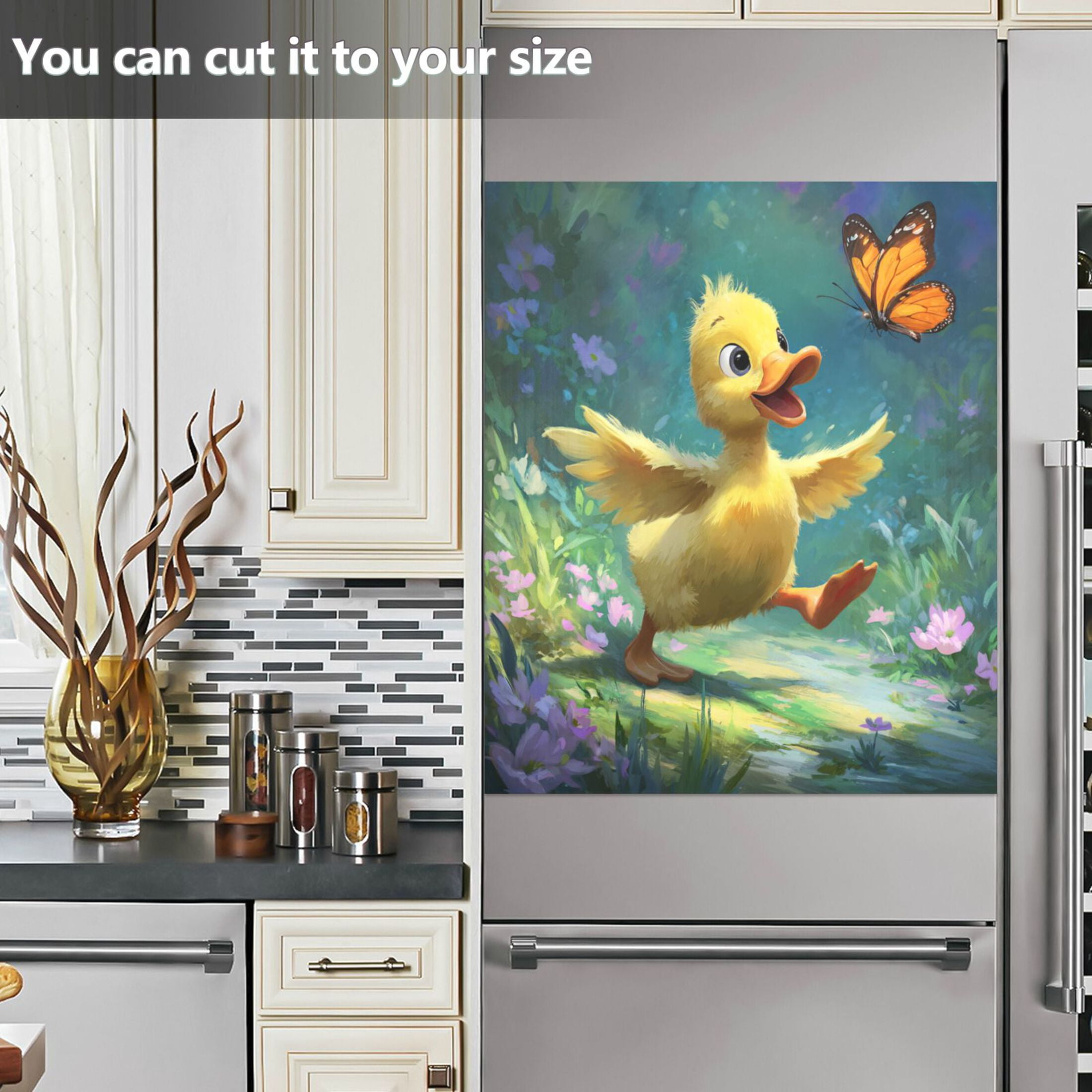 Dishwasher Magnetic Refrigerator Magnet Cover Sticker Home Decorative 23"x26" Yellow Duck and Butterfly