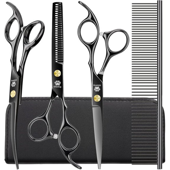 Ahot Dog Grooming Scissors Kit with Safety Round Tips, A house of tools Professional 5 in 1 Grooming Scissors for Dog