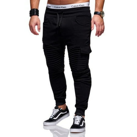 Black Straight Leg Trousers - Fashion Mens Slim Fit Urban Straight Leg Trousers Casual Pencil Jogger Cargo Pants