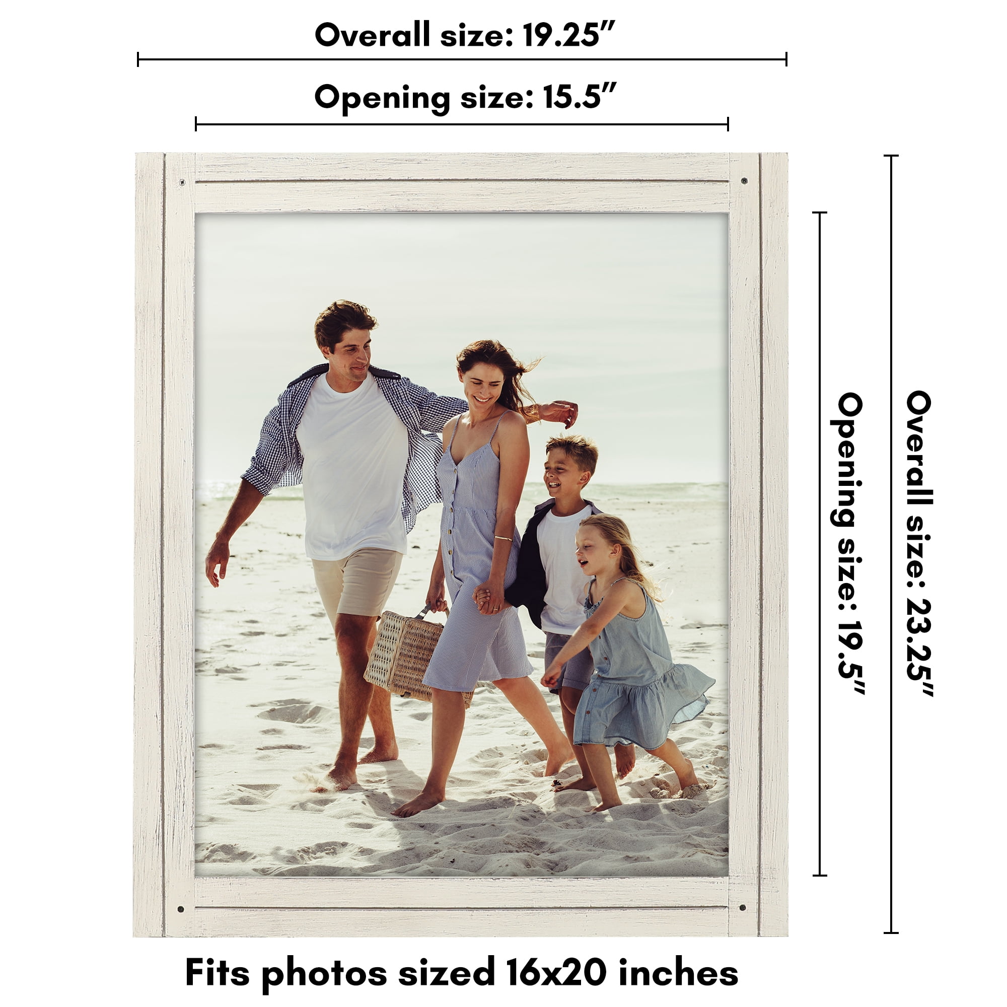 Americanflat 16x20 Picture Frame with Polished Plexiglass Hampton Collection Distressed Frames - Aspen White