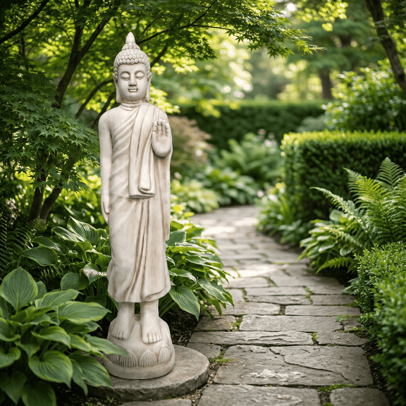 Buddha Outdoor Statue Garden Decor 32.67 in Weatherproof Resin Zen Sculpture