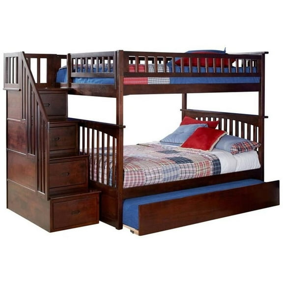 Leo & Lacey Full Over Full Staircase Trundle Bunk Bed